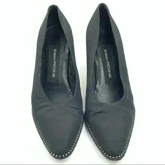 Evan Picone heels size 8.5 black silk gem 80s 90s - Picture 2 of 11